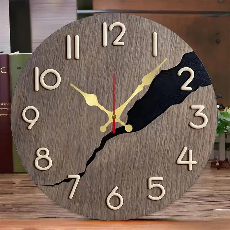 DIY 2D Flat Design Of Broken Wood Wooden Round Silent Hanging Wall Clock, Suitable For Living Room,Office,Study Room,Bedroom,Home Decoration