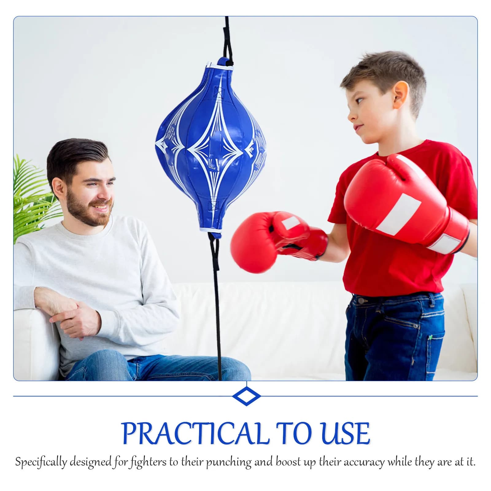 Portable Double-End Speed Ball Boxing Bag Blue and White Adjustable Mma Training Punching Workout Accuracy Agility Double End
