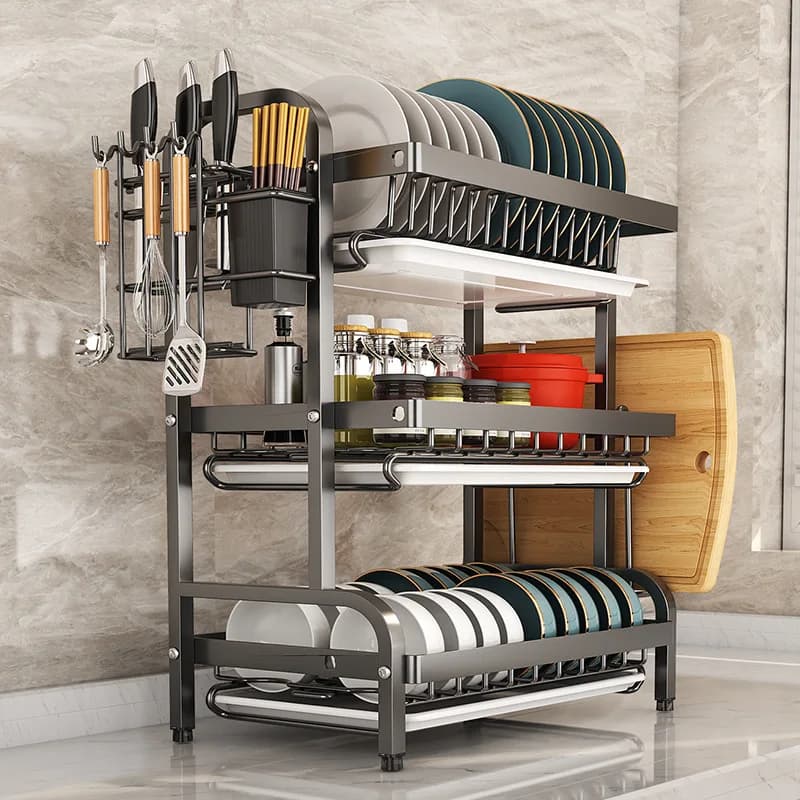 AX 2/3-Tier Stainless Steel Dish Rack with Utensil Holder - Compact, Rustproof Kitchen Countertop Organizer & Drying Drainer