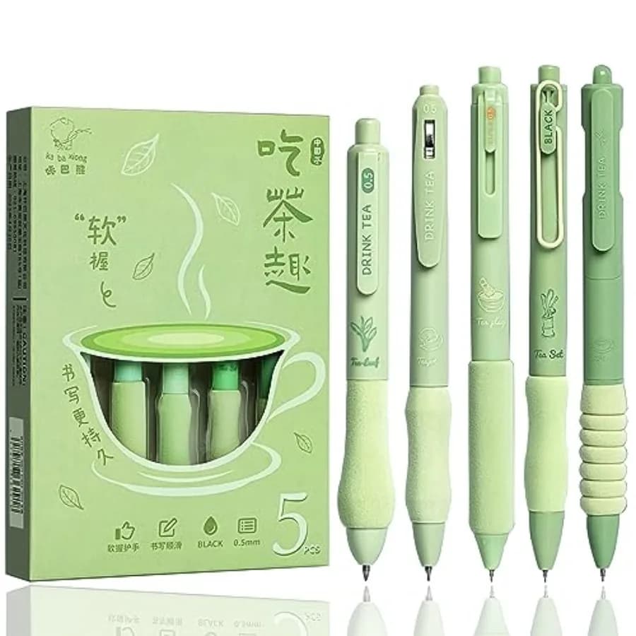 Cute Gel Pens 5Pcs Retractable Quick Dry Ink Pens 0.5mm Fine Point Black Ink Kawaii Smooth Writing Pens for School Office Suppl