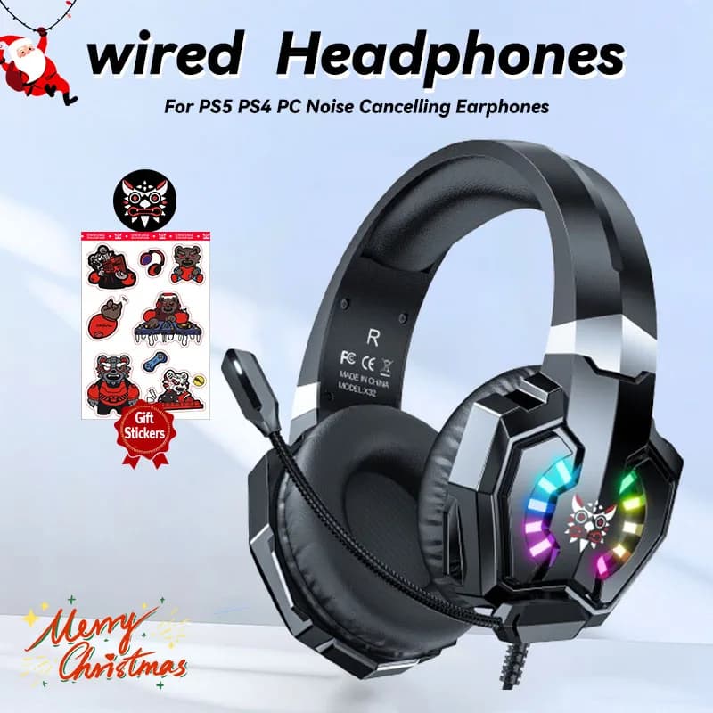 ONIKUMA X32 Wired Gaming Headphones Noise Cancelling Musical earphones suitable for laptop with RGB lighting microphone