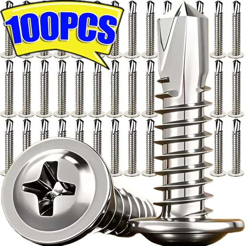 100 pezzi ad alta resistenza # 8 Viti Autofilettanti M4.2 per Lamiera - Testa a Truss in Acciaio Inox 410, Filettatura Rapida per Lamiera e Metallo