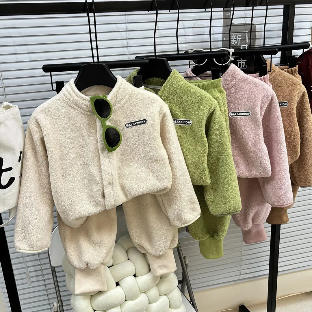 2025 Autunno/Inverno Nuovo colletto alla coreana in pile double face Caldo abbigliamento esterno Giacca ispessita Pantaloni Set da due pezzi