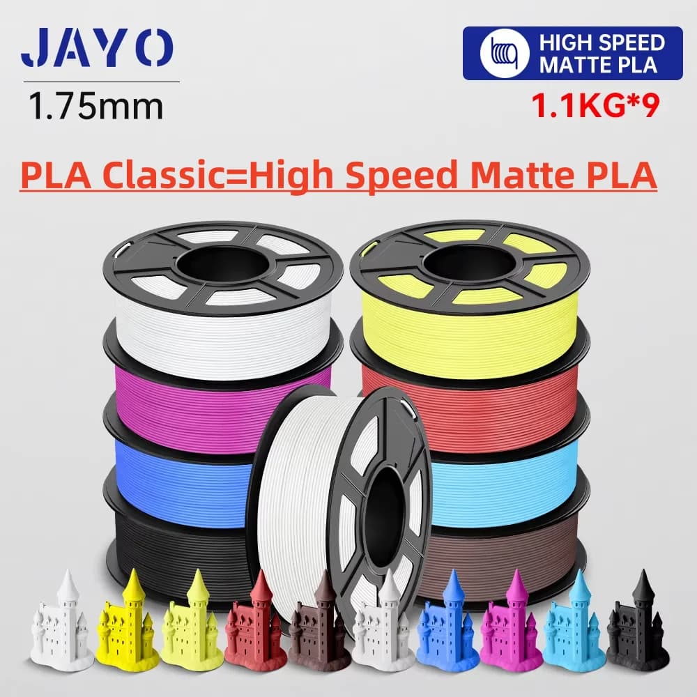 JAYO Filamento 3D opaco PLA ad alta velocità Filamento stampante 3D PLA da 1,75 mm 9 rotoli/set Materiali di stampa 3D con effetto opaco ordinato ferito