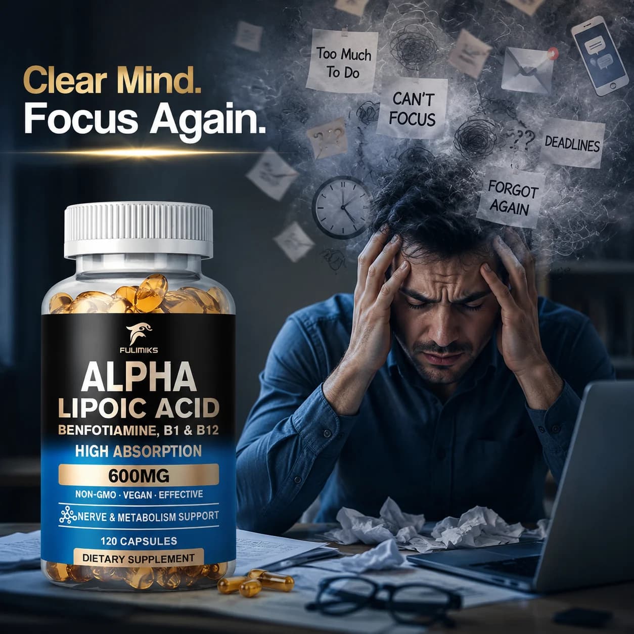 Alpha Lipoic Acid Supplement, Promote Nervous & Brain Health, Support Antioxidant Activity, Cellular Energy, Glucose Metabolism