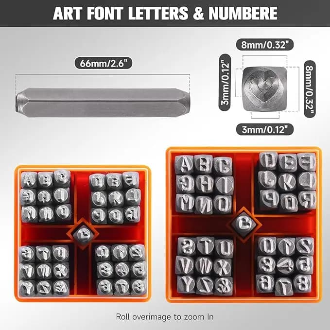 37 Number and Alphabet Stamp Set,(6 mm) 1/4 inch Metal Alphabet Stamps, DIY Handmade Art and Leather Stamps