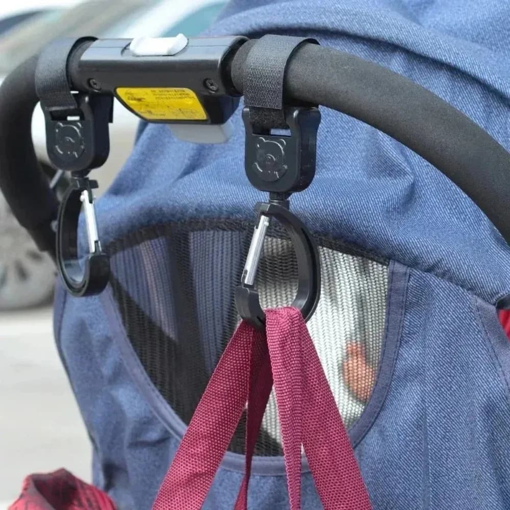 Ganci Girevoli a 360° per Passeggino, Gancio Appendiborsa per Carrozzina, Accessori Organizzatori Durevoli per Passeggino