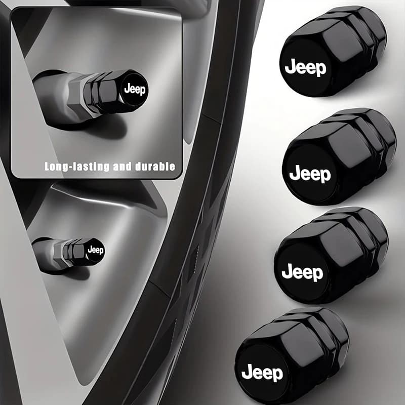 4 pezzi di coperture per valvole pneumatici auto in lega di alluminio, tappi per valvole ruote auto per Jeep Renegade Compass Grand Cherokee Wrangler JK Patriot