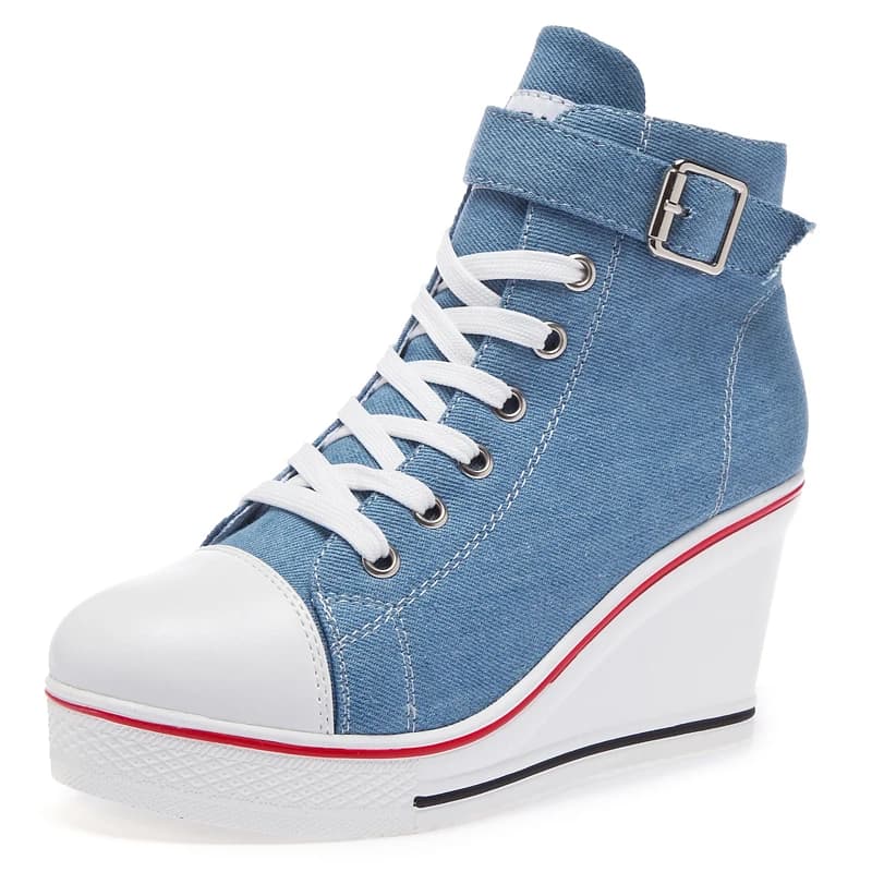 Scarpe da ginnastica alte da donna in tela con zeppa Scarpe da donna in denim con lacci alla caviglia Scarpe da donna in tela alla caviglia Taglia 35-43
