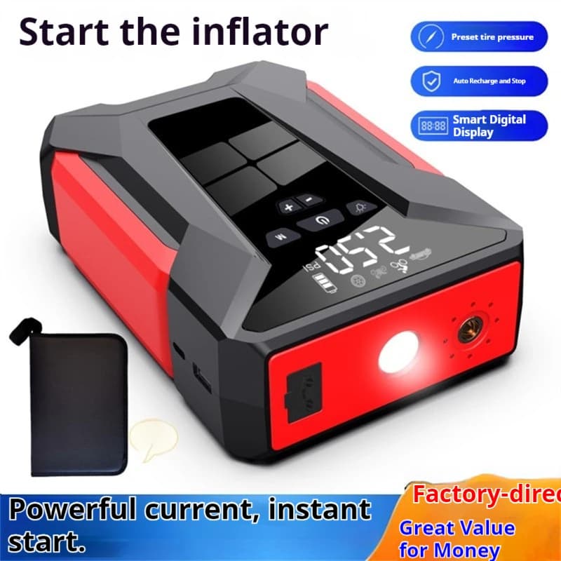 Avviatore d'Emergenza per Auto da 39800mAh, Stazione di Alimentazione Multifunzionale con Gonfiatore ad Alta Pressione da 150PSI e Borsa, Power Bank