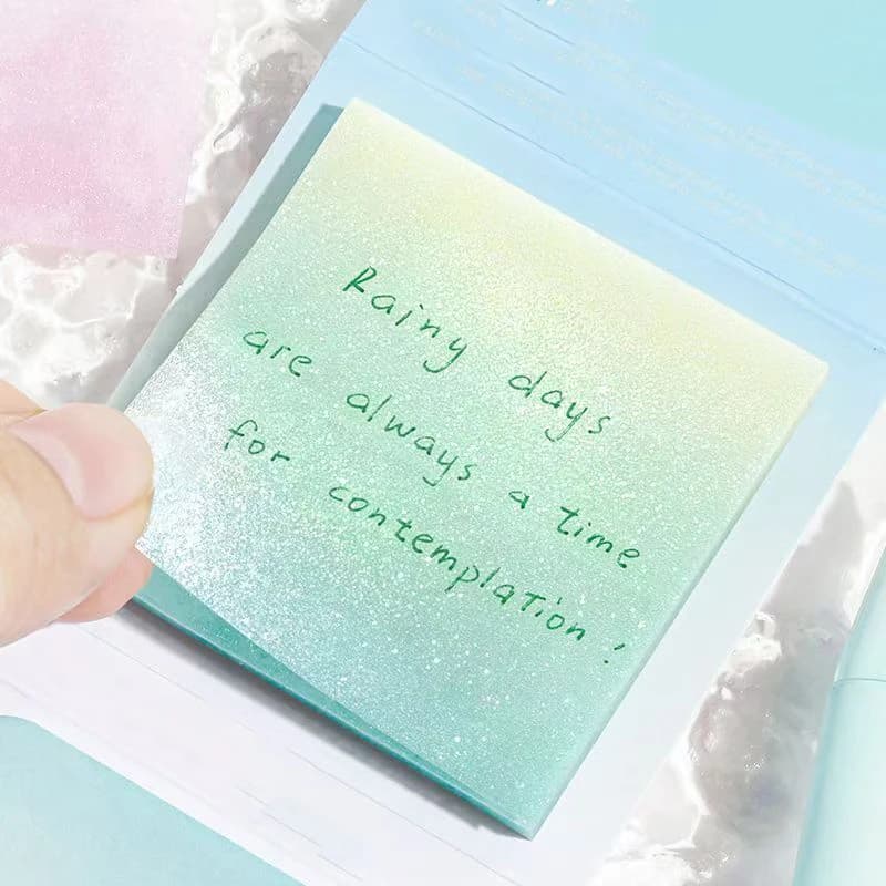 Gradient Transparent Sticky Notes, 3 x 3 inches (approx. 7.6 x 7.6 cm), Transparent Pastel, Self-Adhesive Notes for Notes