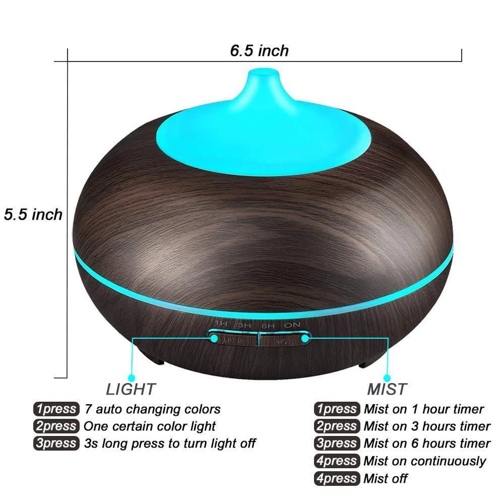 Diffusore di oli essenziali Umidificatore ad ultrasuoni per aromaterapia da 550 ml con spegnimento automatico, 4 timer, per casa, camera da letto, soggiorno