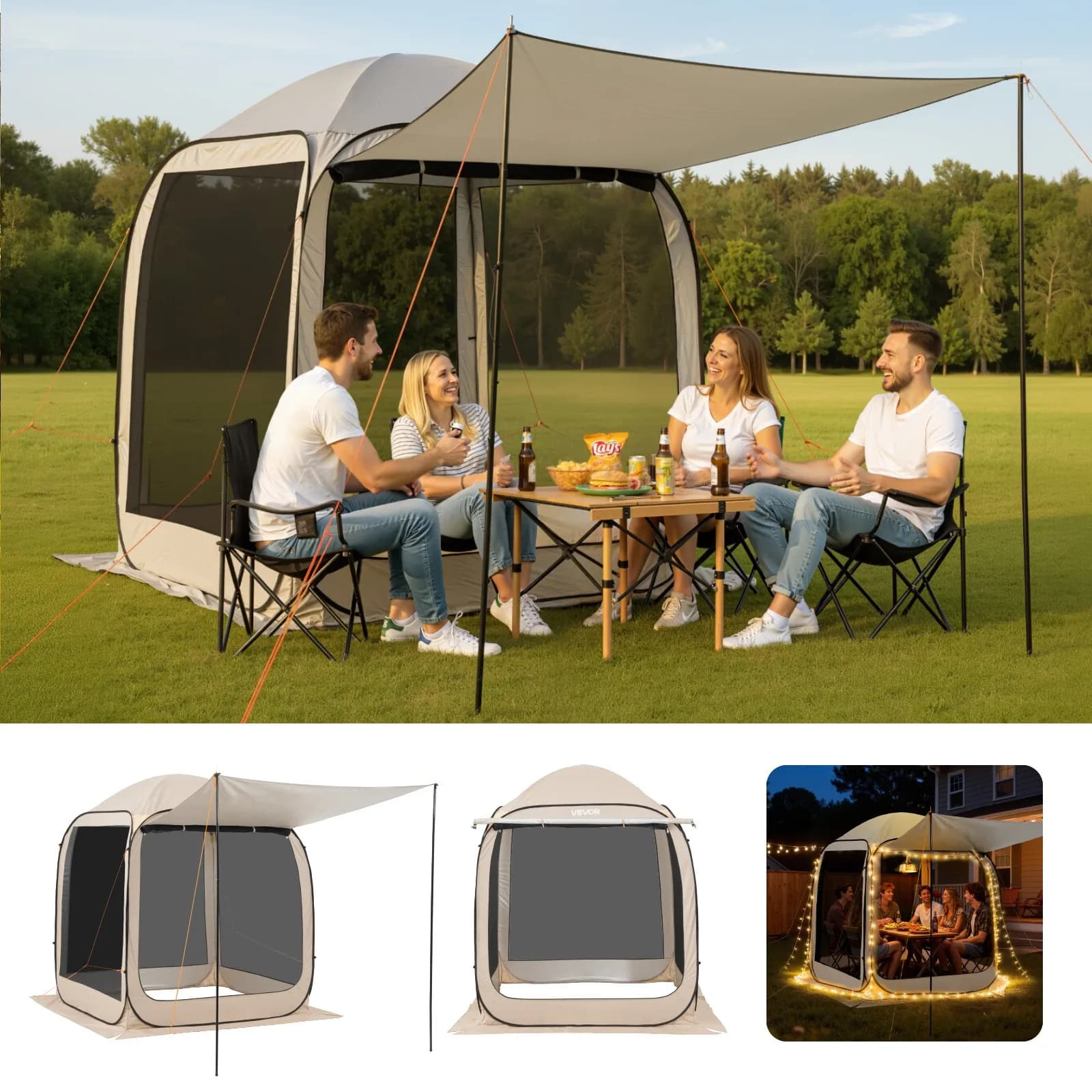 Tenda a baldacchino pop-up 6' x 6' per campeggio e protezione solare, per 4-6 persone