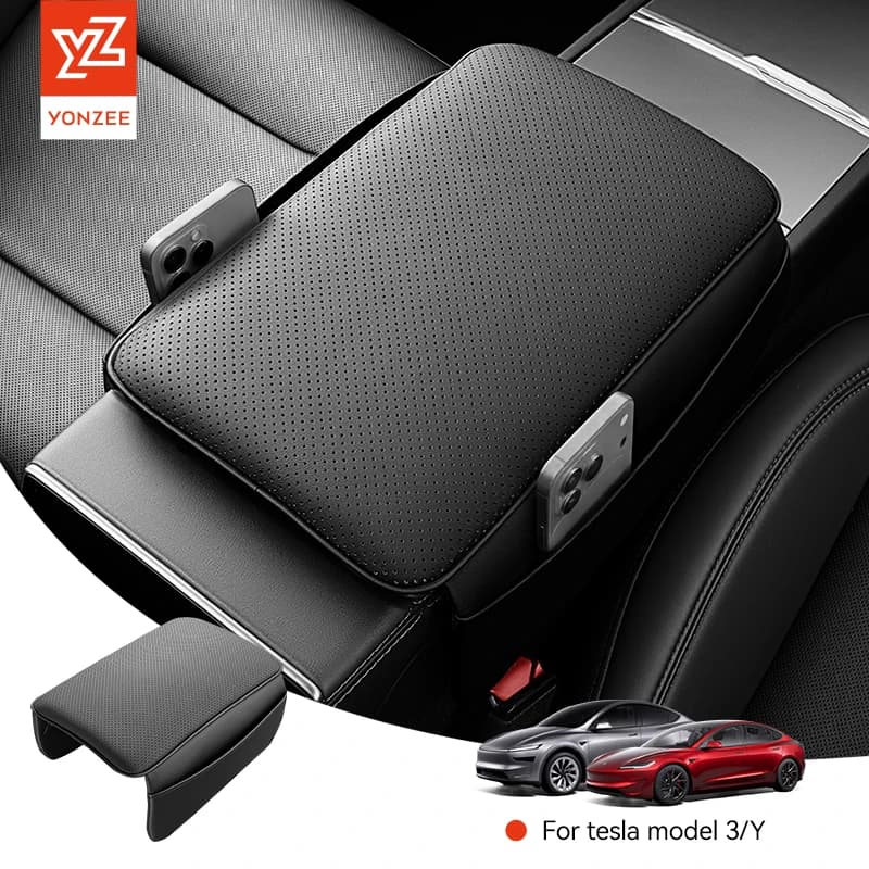 YZ per Tesla Model 3/Y/X/S Juniper Highland, Copertura Bracciolo Antigraffio, Pad per Console Centrale in Pelle Morbida, Accessori per Vano Portaoggetti