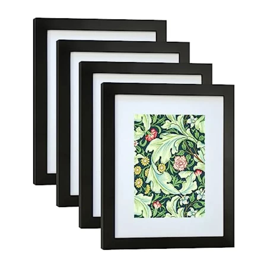 Set di 4 Cornici per Foto 11x14 in Legno Massiccio con Vetro Vero per Immagini 8x10 con Passepartout o 11x14 Senza Passepartout