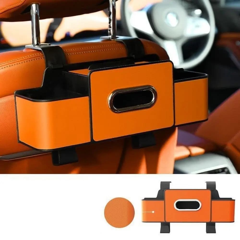 Organizer 3-in-1 per Sedile Posteriore Auto, Accessori Auto, Porta Fazzoletti Multifunzione, Borsa Portaoggetti Interna in Pelle