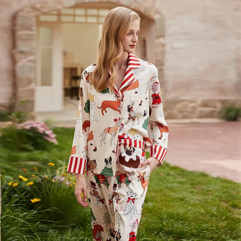 Pantaloni da donna a maniche lunghe primaverili e autunnali Colletto in simil seta Set da indossare per la casa Indumenti da notte