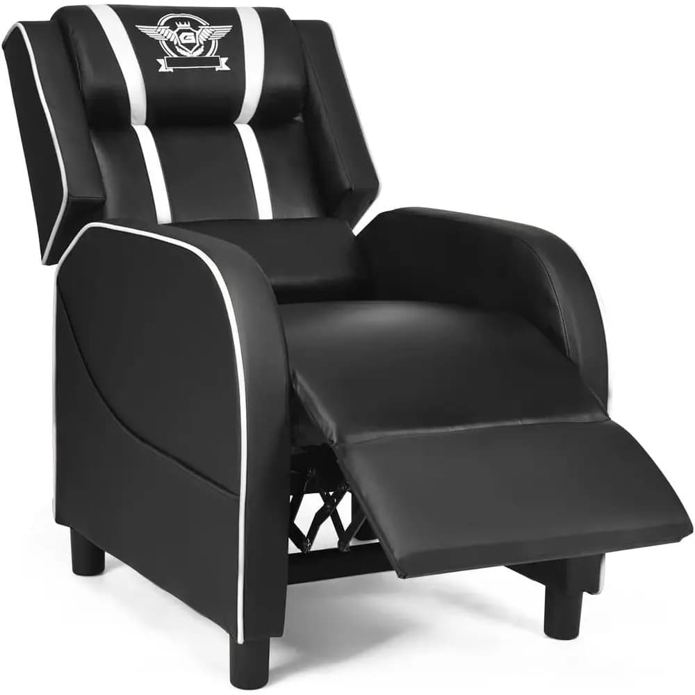 Gaming Recliner Chair with Massage, PU Leather, Footrest for Home Theater and Living Room