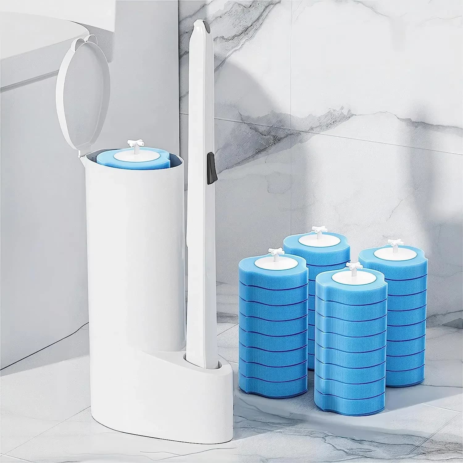 1 set of disposable toilet brush with 16 refills, cleaning liquid, wall cleaning tool for bathroom spare head