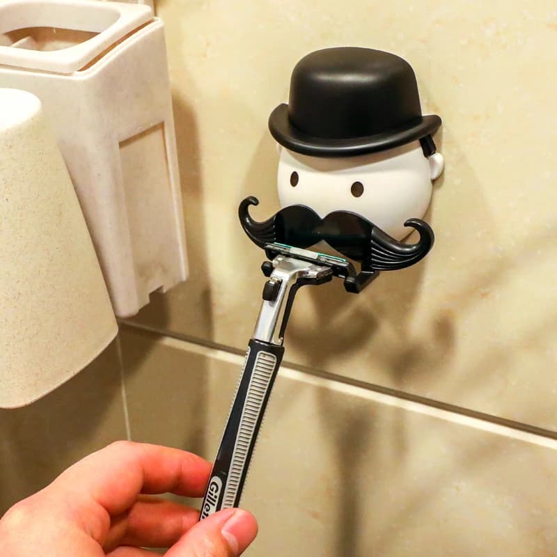 Porta rasoio da parete per barba, ventosa, gancio, portaoggetti, a forma di baffi, in plastica, per bagno, ventosa, portaoggetti