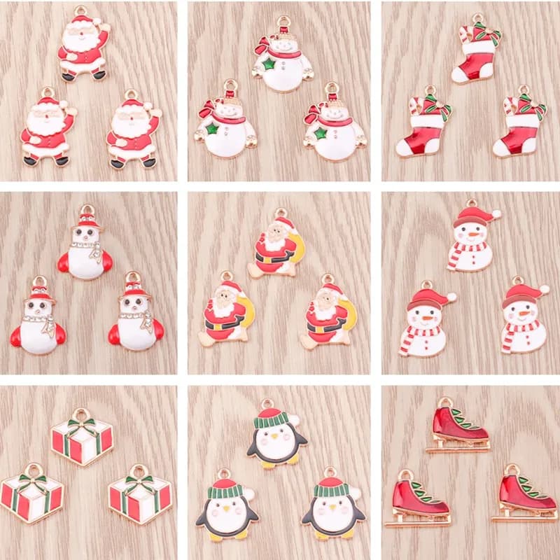 10pcs Mix Cute Enamel Christmas Santa Claus Tree Snowman Charms Pendants for Jewelry Making Earrings Necklaces DIY Crafts Gifts