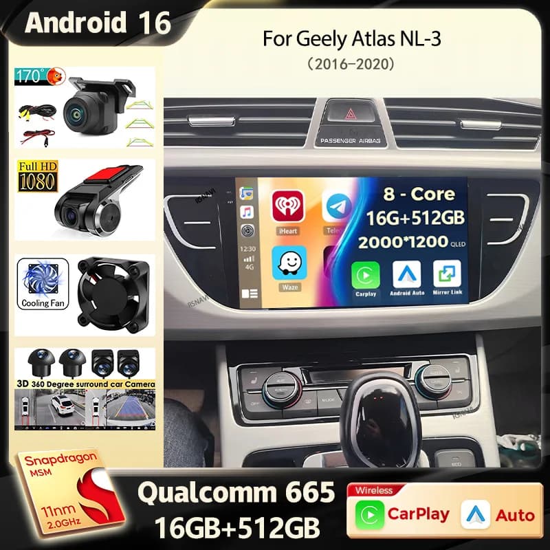 Android 15 Carplay Auto Autoradio Per Geely Atlas NL-3 2016-2020 Lettore Video Multimediale di Navigazione GPS Audio 5G WIFI Stereo DSP