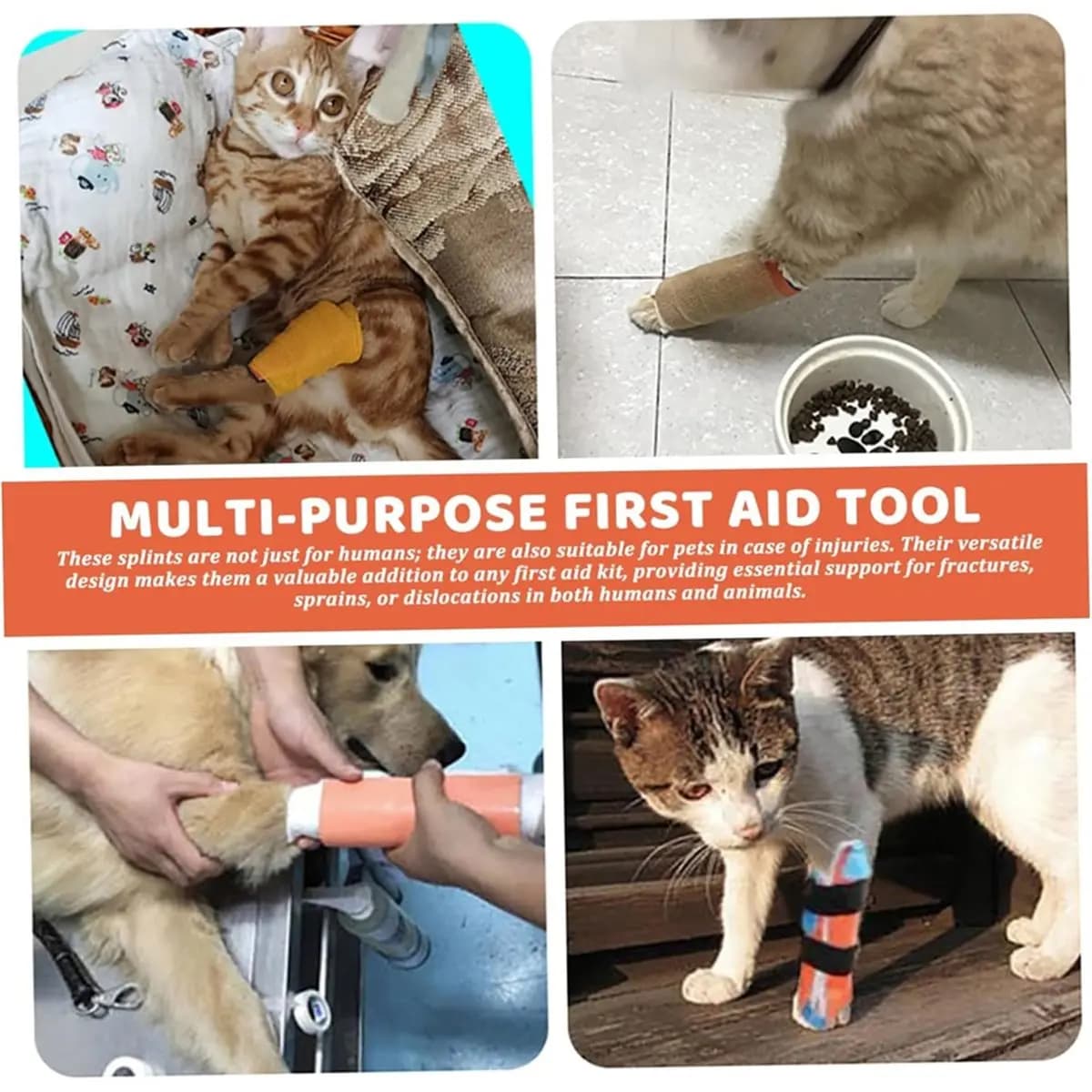 Set di 4 Stecche d'Emergenza Leggere (4,3 x 18,1 Pollici), con Piastra in Alluminio Integrata - per Sport, Uso Domestico, Animali Domestici
