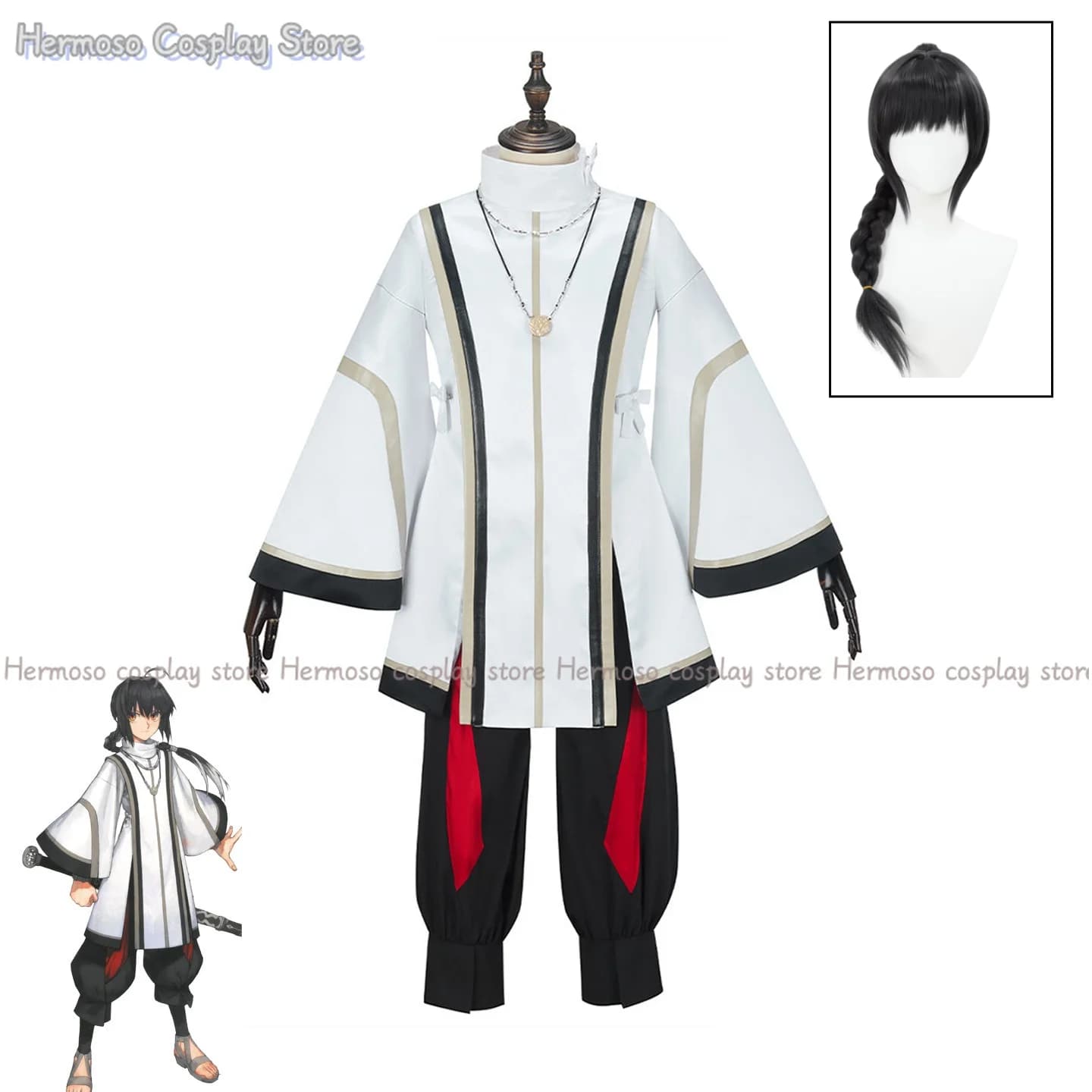 Costume Cosplay Fate Frand Order Fate Samurai Remnant Saber Yamato Takeru con Parrucca e Copricapo per Carnevale e Halloween
