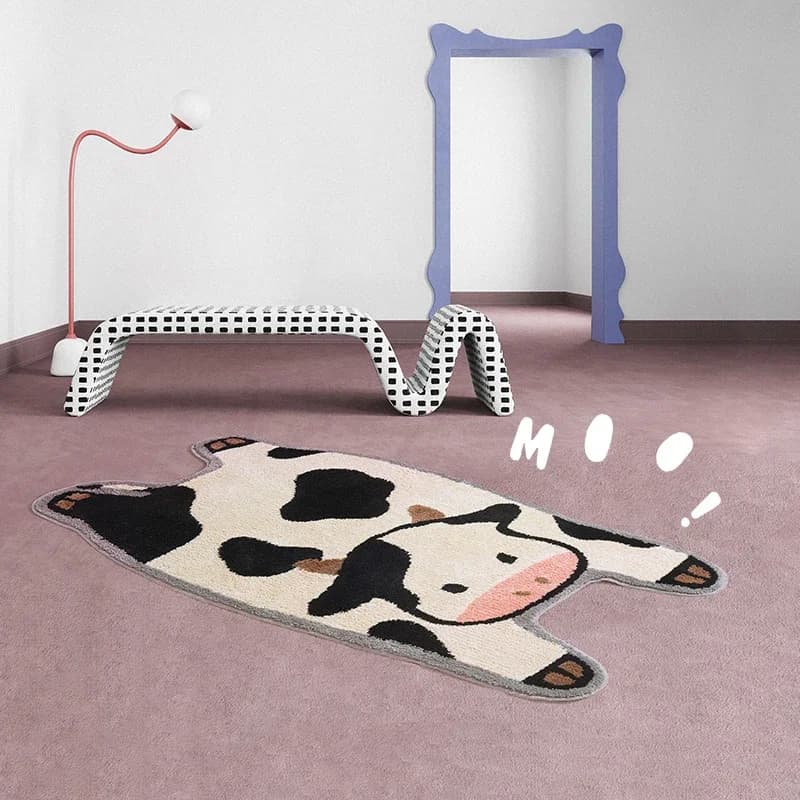 Tappeto carino mucca Camera dei bambini Tappetino in peluche cartone animato Il tappeto assorbe l'acqua Tappetino spesso per il bagno Comodino assorbente antiscivolo