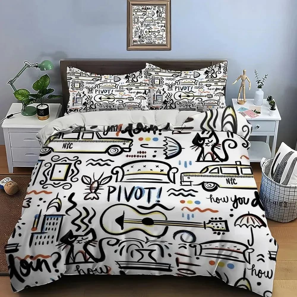Bed linen set with funny friends print Cover with pillowcase Bed linen set for adults and boys Gift luxury TV show model for boys