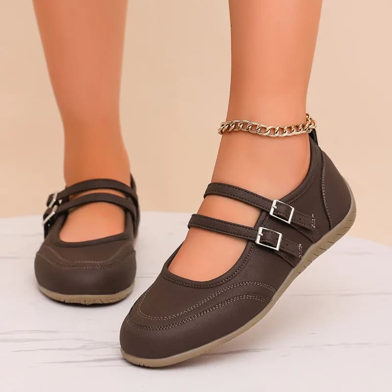 Hot Sale Women Double Buckle Strap Mary Jane Shoes Round Toe Soft Sole All-match Casual Office Walking Flats