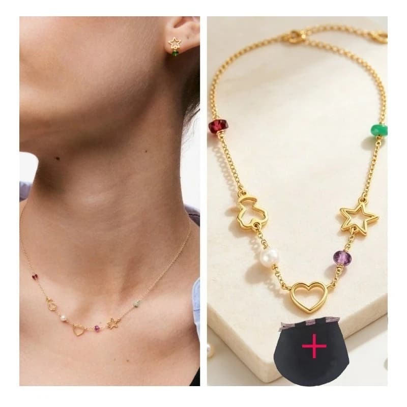 Gold Infinity Pendant Necklace for Women Multicolor Natural Stone Tassel Necklace Dainty Chain Fashion Lady Daily Jewelry Gift