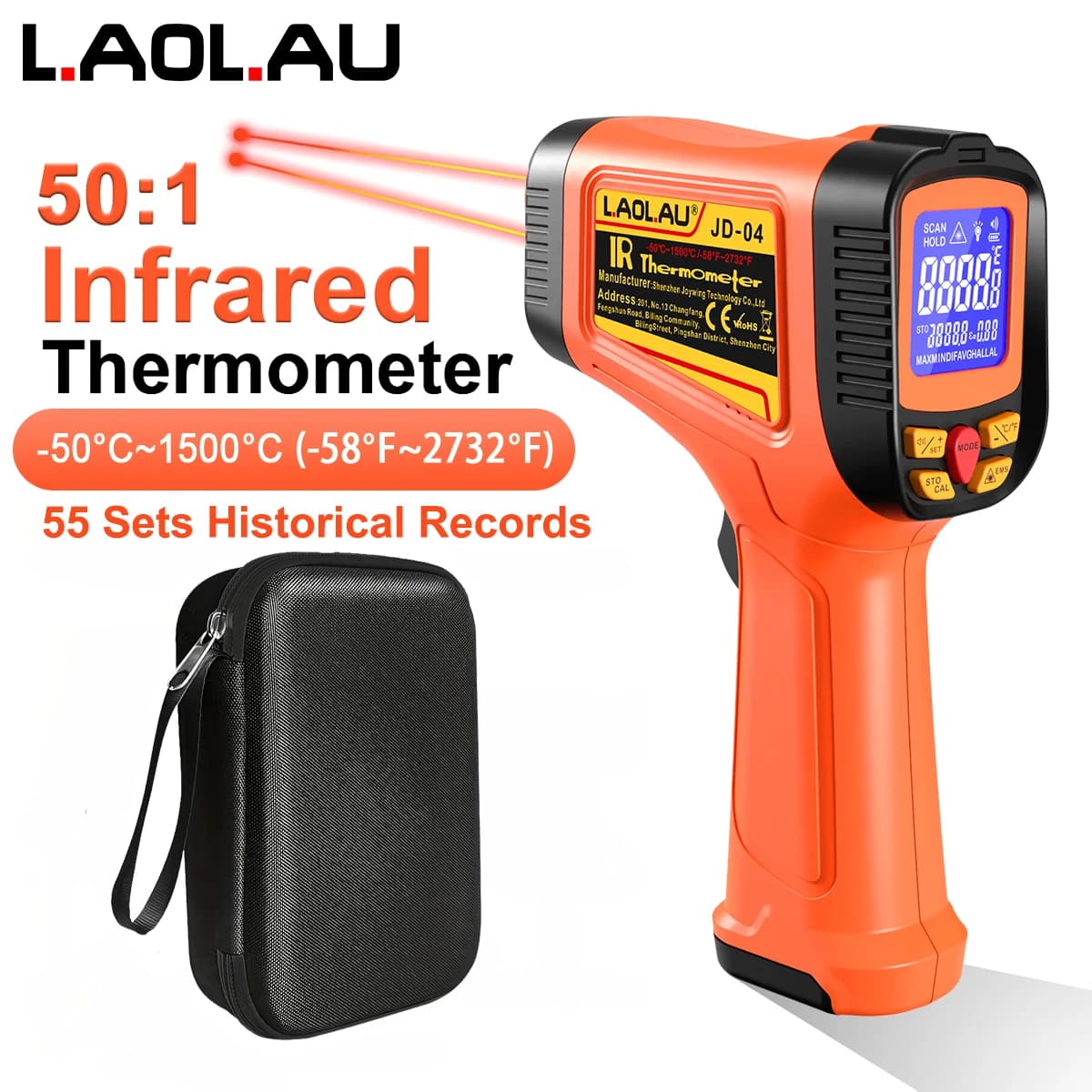 Industrial Infrared Thermometer -58℉~2732℉ Professional Temperature Measure Tool DATA Storage 50:1 AVG DIF Non-Contact Temp GUN