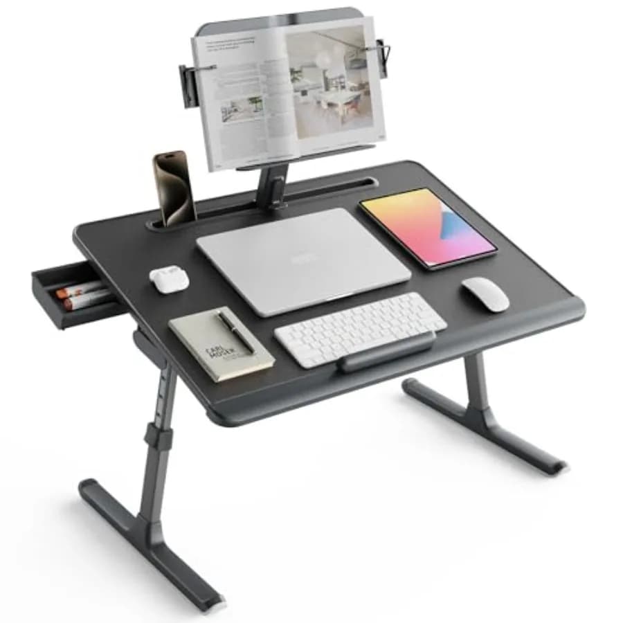 Tavolino per Laptop da Letto [Premium XXL Extra Large] con Supporto per Libri Regolabile in Altezza e Angolazione, Tavolino Multifunzione per Letto