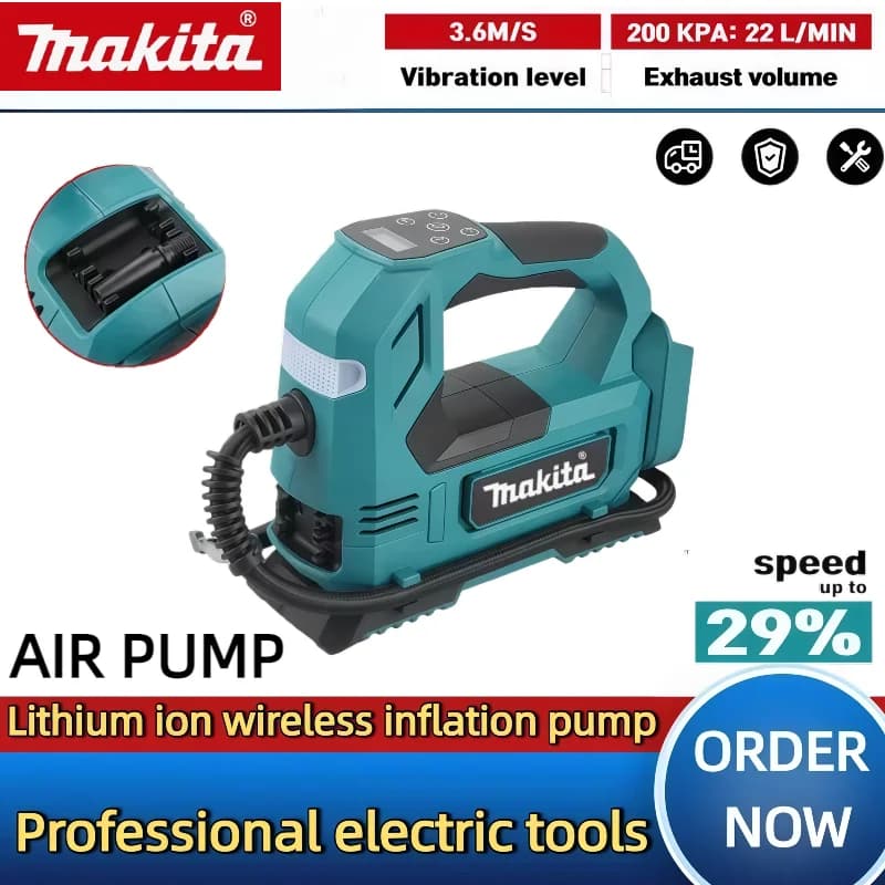 Makita Cordless Gonfiatore per pneumatici Pompa di aria elettrica Compressore d'aria portatile 18v Pompa di aria portatile per utensili elettrici per biciclette per auto