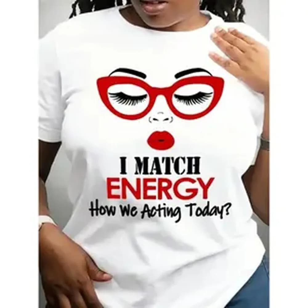 Unisex "I Match Energy" Slogan T-Shirt - 100% Cotton Fabric Casual Wear Short-Sleeve Sports Top, Breathable Athletic Tee for Everyday Use
