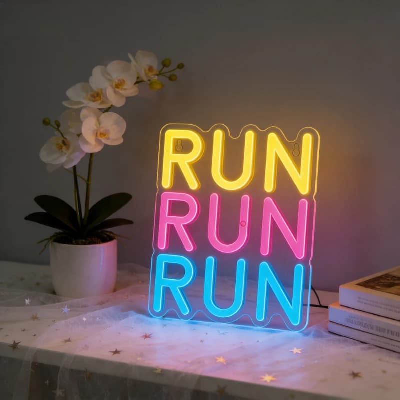 Insegna Luminosa al Neon LED Dimmerabile Run, Lampada da Parete Colorata USB per Soggiorno, Club, Palestra, Studio Fitness, Decorazione Sala Corsa