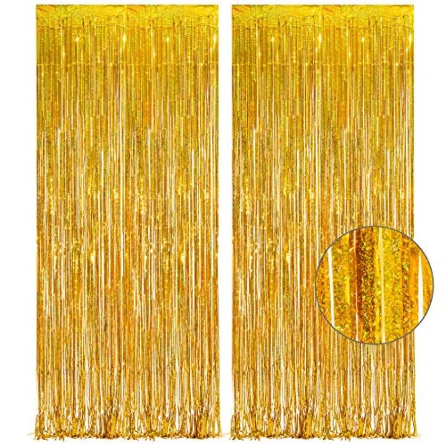 Gold Fringe Curtain Tinsel Backdrop - Foil Fringe Curtain Party Streamers for Prom 2026 NYE New Years Eve Birthdays Christmas T