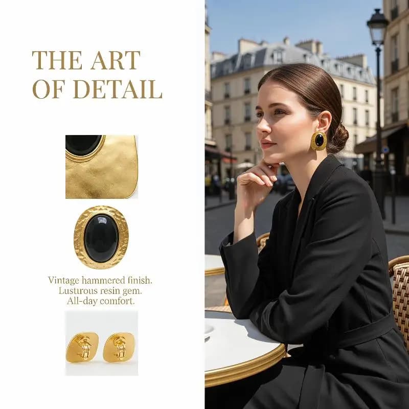 Fashion Women Alloy Dangle Earrings Black Stone Geometric Drop Statement Earrings Lightweight Trendy Jewelry for Gift