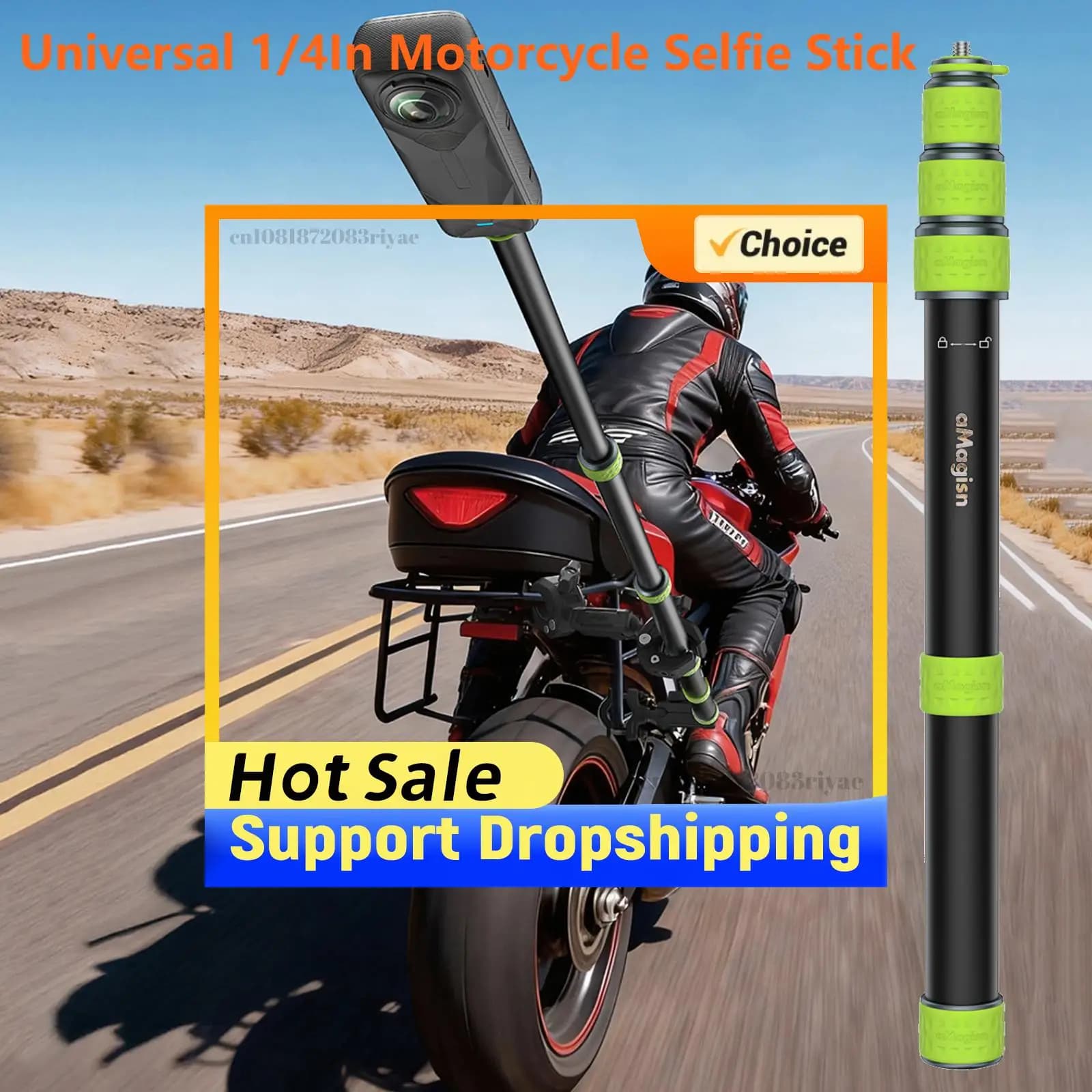 Kit di montaggio per moto multiuso telescopico universale da 1/4 pollici, resistente all'usura, per Insta360/GoPro/SJCAM/Akas