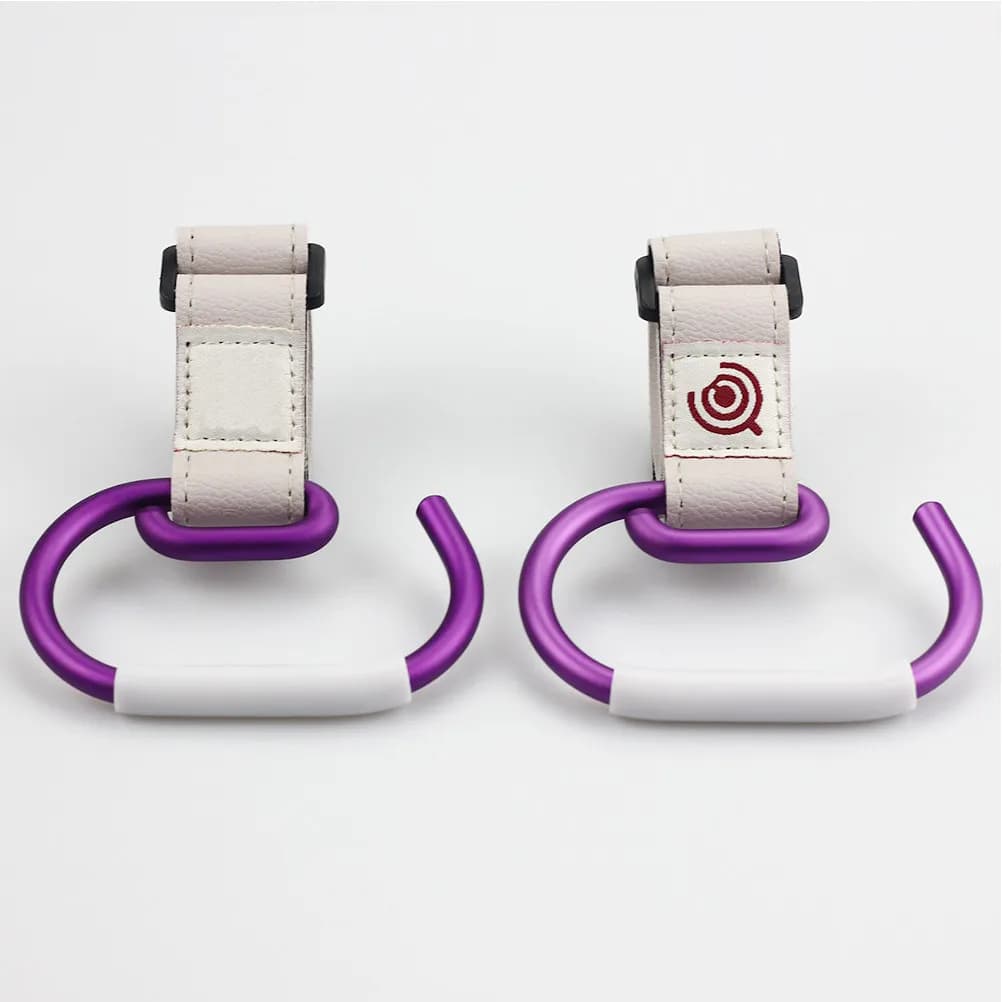 Baby Stroller Hooks Aluminum Alloy Rotatable Clips for Hanging Diaper Bags Purse Wheels Walkers Stroller Accessories White Belt