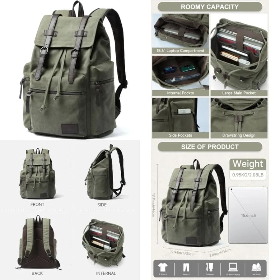 Zaino in tela MOYYI per uomo e donna, zaini vintage adatti a laptop da 15,6 pollici, zaini casual per escursioni, viaggi e pendolarismo