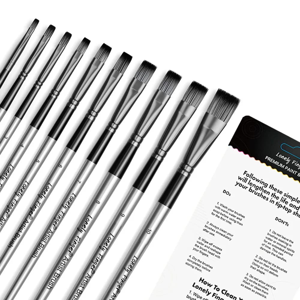 10 PCS Flat Paint Brush Set Artist Painting Brushes for Acrylic Watercolour Oil Gouache, Craft Detail Face Body Painting