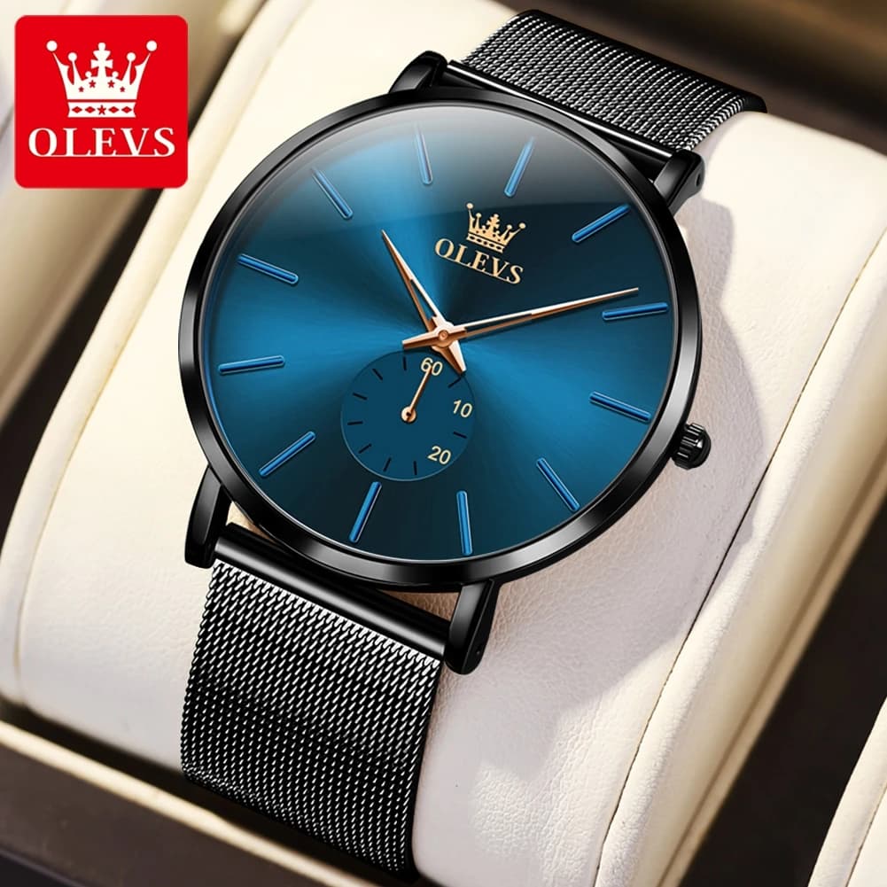 OLEVS 9954 Orologio al Quarzo Originale per Uomo Ultra Sottile 7,5mm Casual Impermeabile con Cinturino a Rete Orologio da Polso Maschile alla Moda
