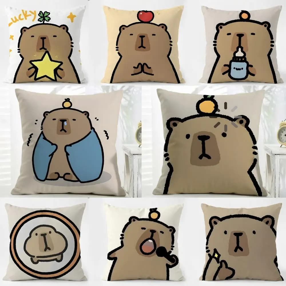 Charming Cute Animal Cartoon Companion Capybara Cushion Cover Iceland Washable Linen comfort for Daily Sofa Bed Home Room Decor