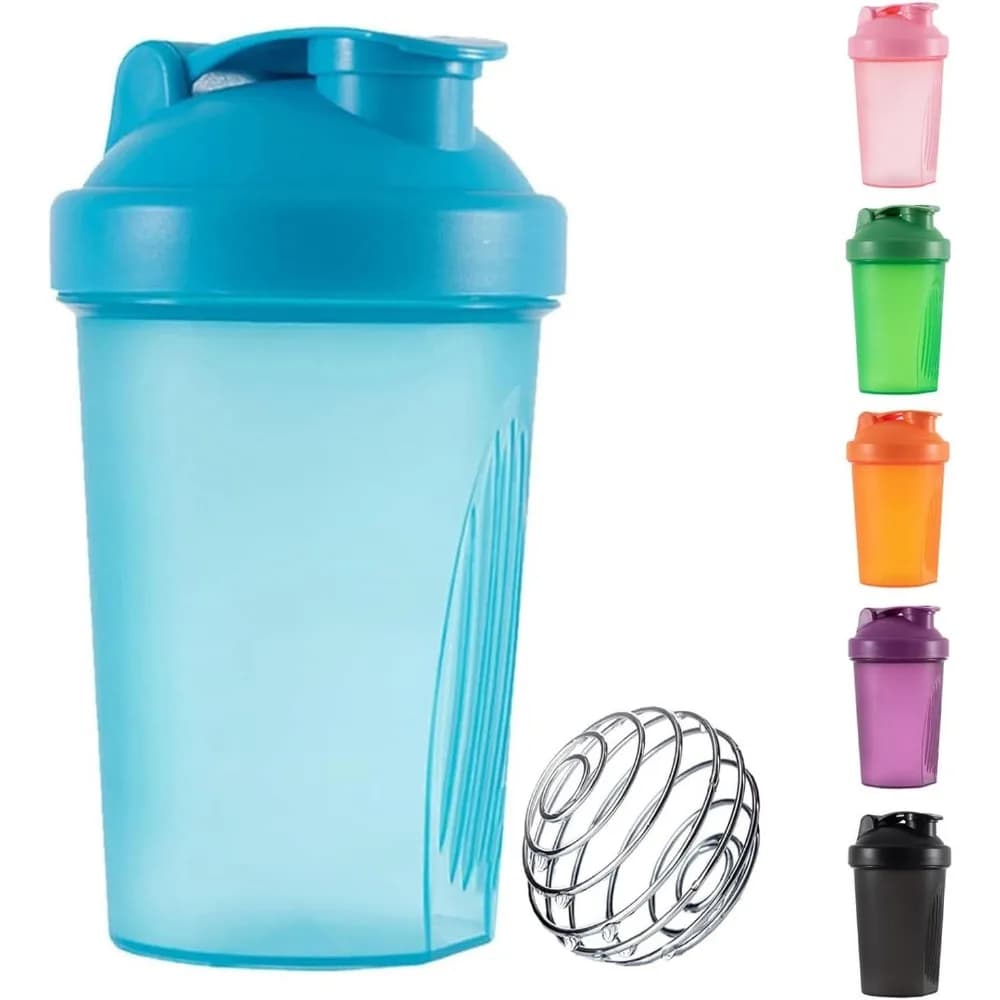 400ml Protein Shaker Bottle with Wire Mixing Ball, BPA Free, Leak-Proof, Dishwasher Safe for Powdered Shakes Mixing