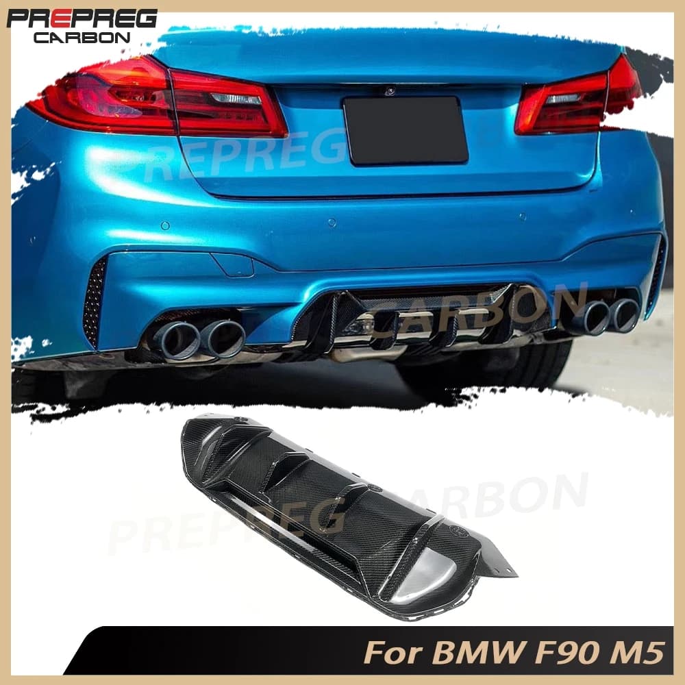 For 5 Series Carbon Fiber Rear bumper Lip Diffuser Spoiler for BMW F90 M5 2017 2018 P Style FRP Bumpers Guard