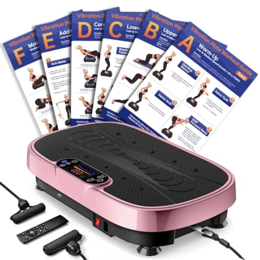 Piastra vibrante per allenamento con poster, ideale per fitness domestico, colore rosa, costruzione in plastica ABS resistente con superficie antiscivolo