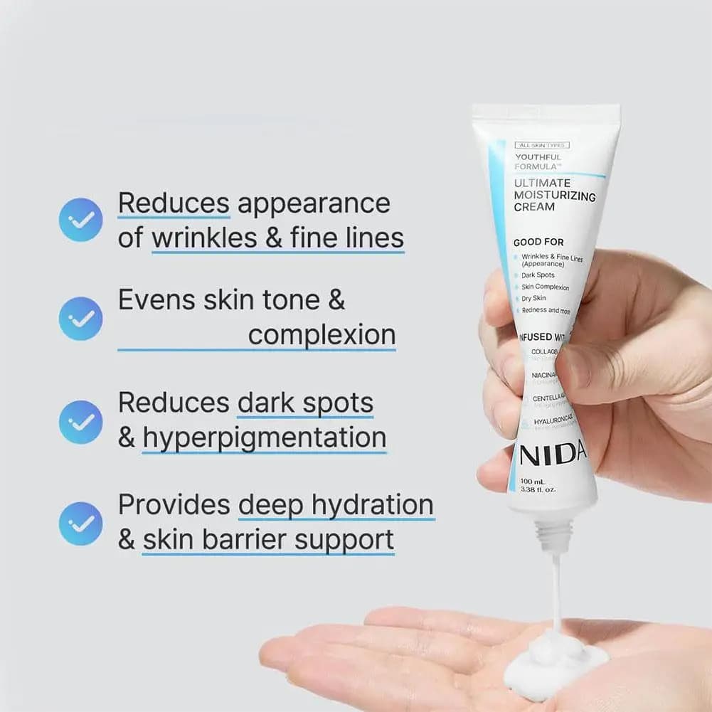 NIDA Ultimate Moisturizing Cream For Dry Skin With Centella Asiatica Niacinamide Hyaluronic Acid Collagen Anti Aging Repairing