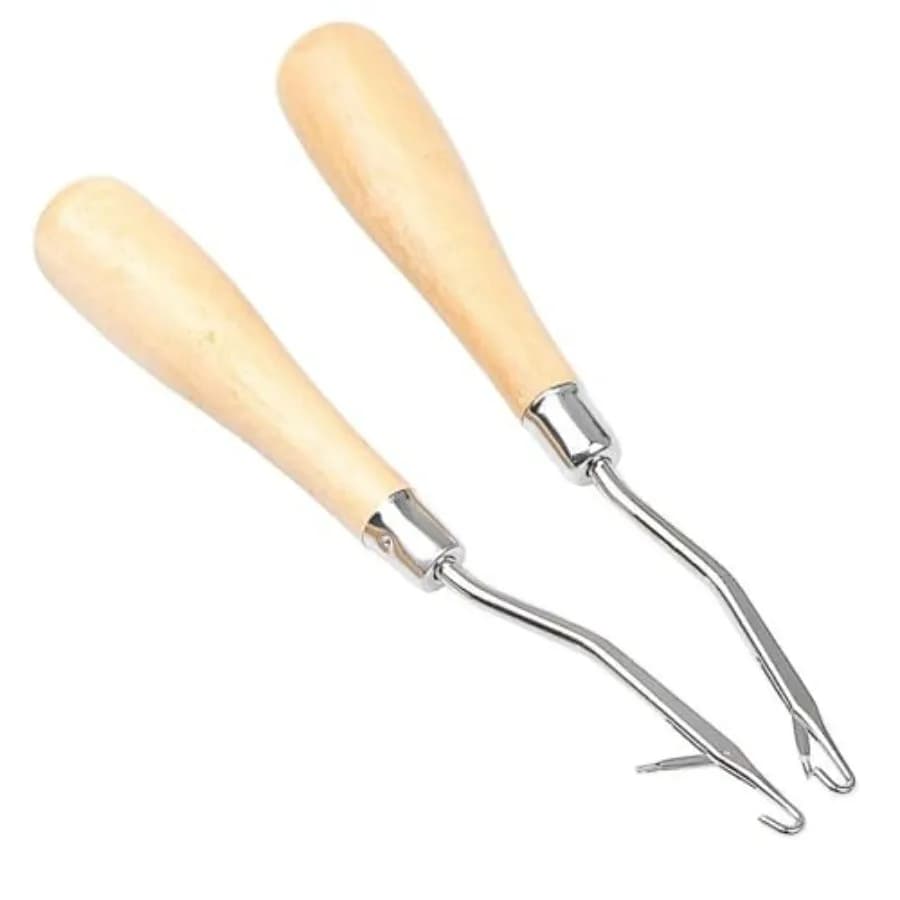 Latch Hook Tools 2 Pieces Wooden Bent Latch Hook Crochet Needle, Knitting Tool for Rug Making and Art Crafts